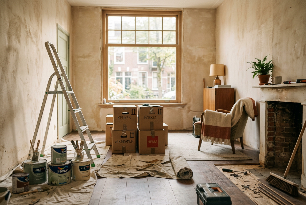 Woonkamer midden in de verbouwing